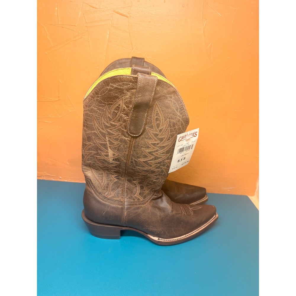 Cavenders Womens 8.5B Burnished Tan Leather Snip Toe Western Cowboy Boots